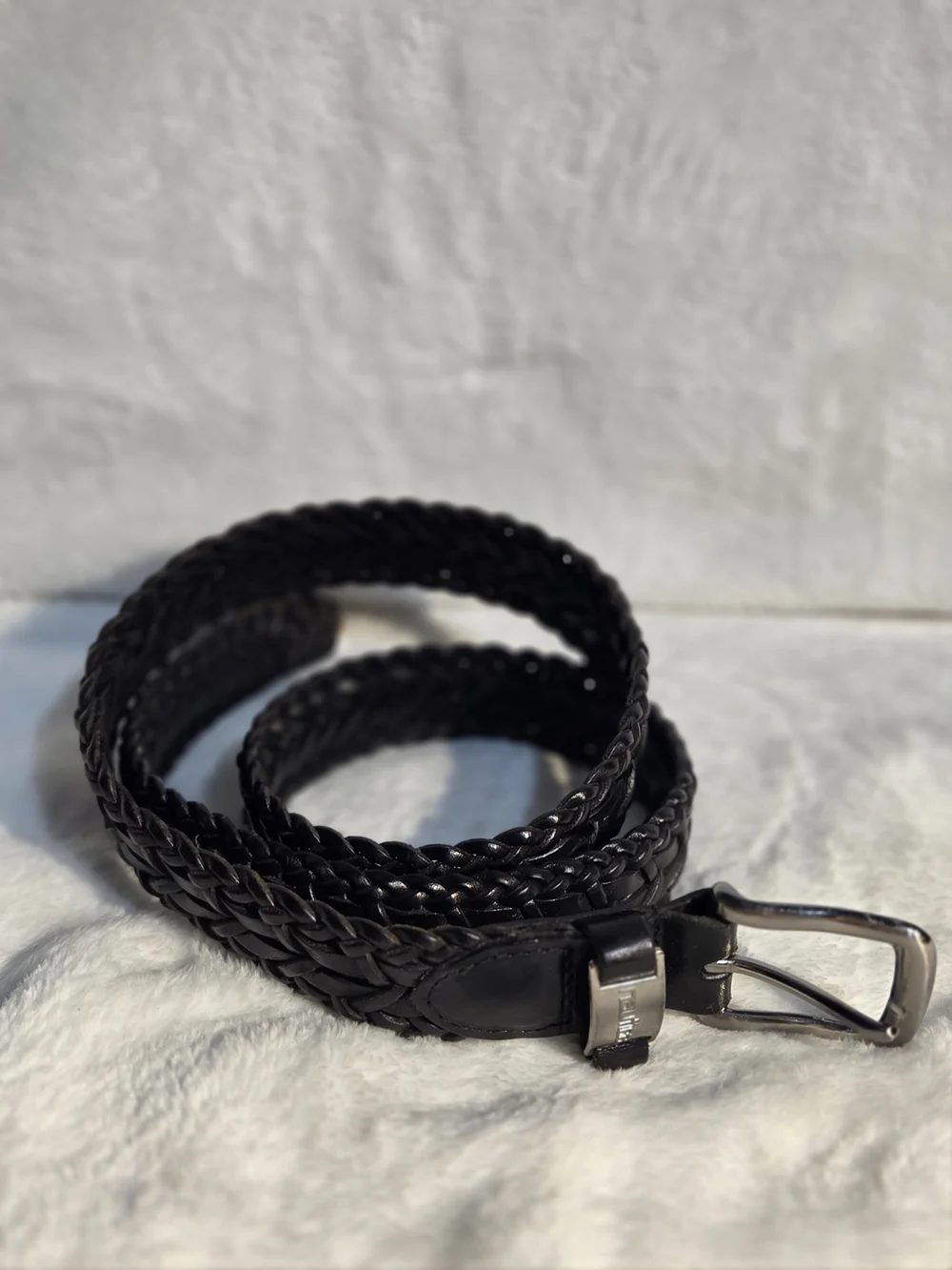 Nautica Braided Leather Belt - Black with Silver Buckle